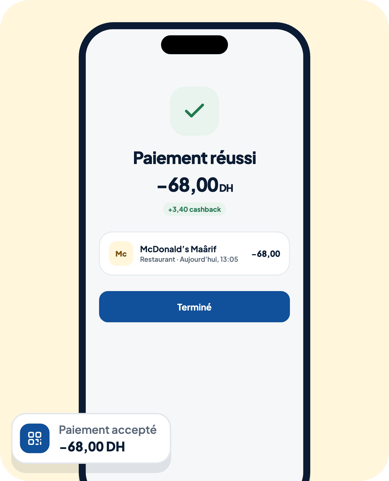 Écran de paiement réussi dans l'application Tiki, avec le montant payé et le cashback obtenu.